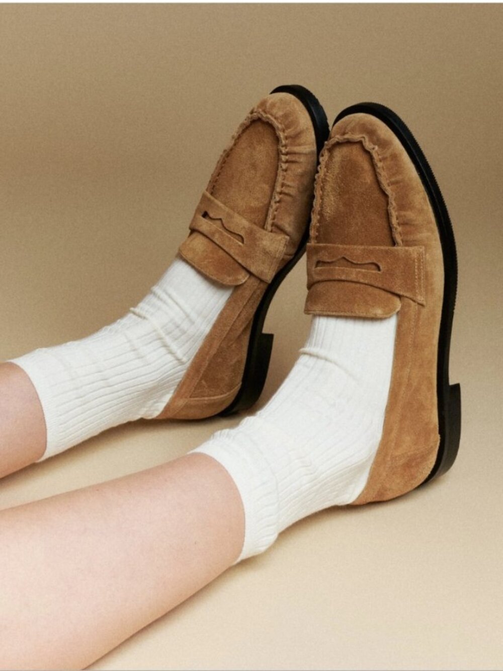Contigo Milano Tan Suede Gathered Loafer Size 38 / 7.5 US